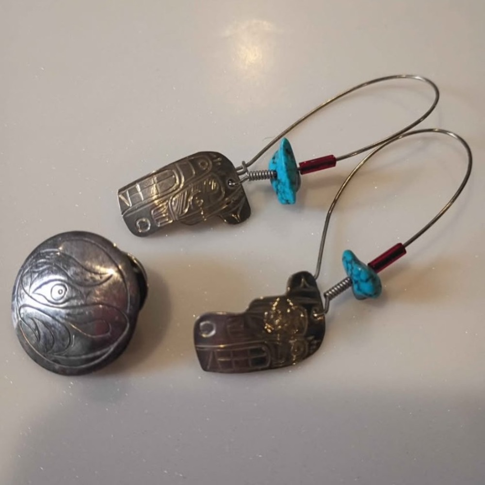 Pacific Northwest Coast Style Sterling Silver and Turquoise set
